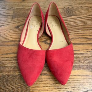 Naturalizer Red Suede Tamara Flats Women 6.5M Pointed Toe d'Orsay Minimalist